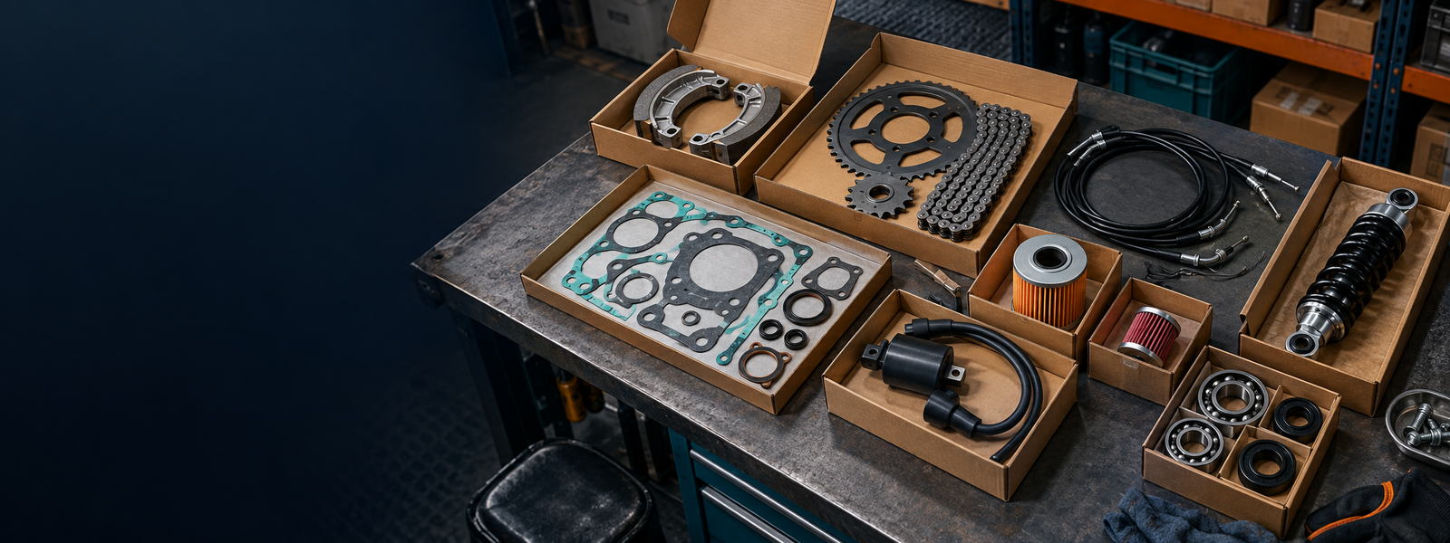 Motorcycle spare parts prepared for dealer supply